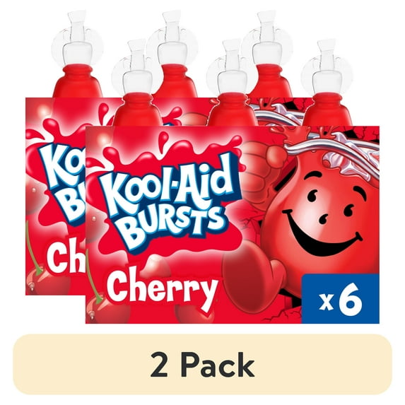 (2 pack) Kool-Aid Bursts Soft Drink, 6 Bottles, for School Lunches and On-the-Go Hydration, artificial flavor Cherry, Caffeine Free, 6.75 oz