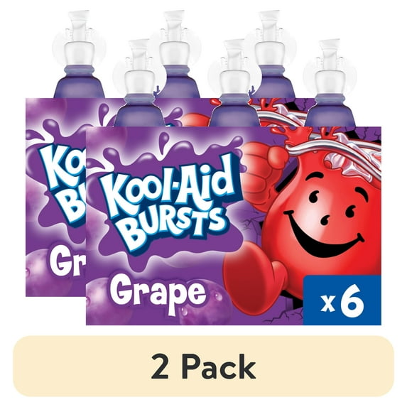 (2 pack) Kool-Aid Bursts Soft Drink, 6 Bottles, for School Lunches and On-the-Go Hydration, artificial flavor Grape, Caffeine Free, 6.75 oz