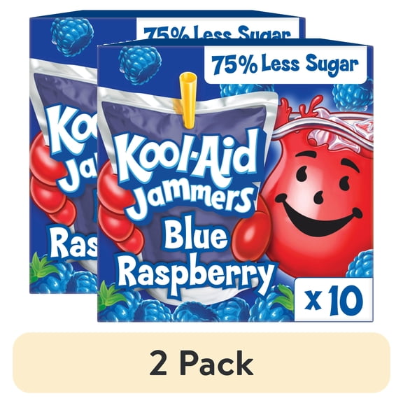 (2 pack) Kool-Aid Jammers Artificially Flavored Drink, 10 Pouches, for School Lunches and On-the-Go Hydration, Blue Raspberry Flavor, Excellent Source of Vitamin C, 6 fl oz