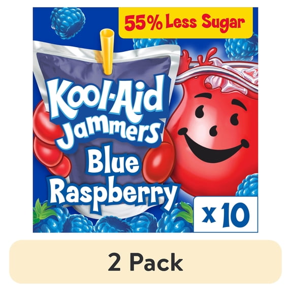 (2 pack) Kool-Aid Jammers Artificially Flavored Drink, 10 Pouches, for School Lunches and On-the-Go Hydration, Blue Raspberry Flavor, Excellent Source of Vitamin C, 6 fl oz