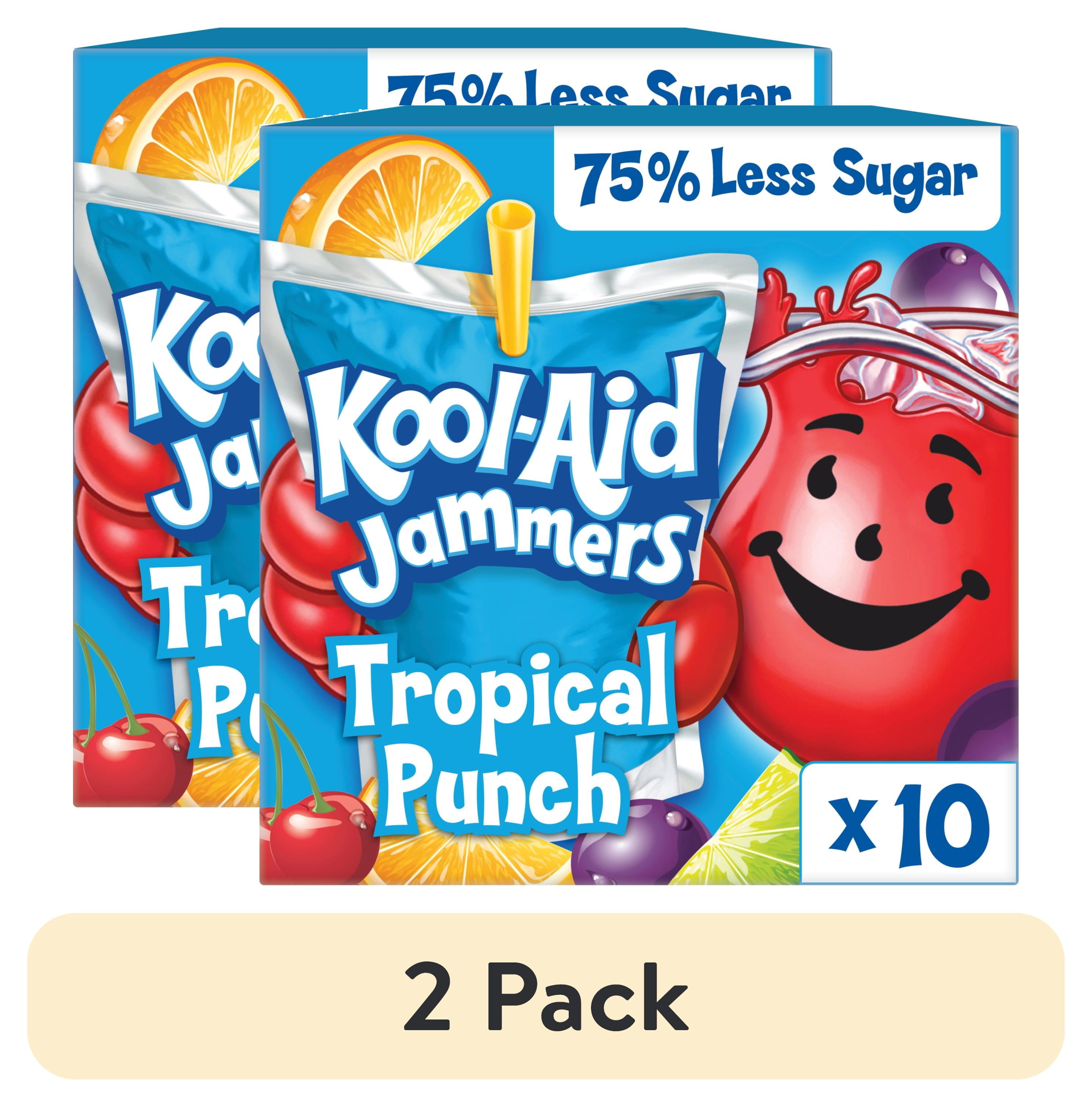 (2 pack) Kool-Aid Jammers Artificially Flavored Drink, 10 Pouches, for School Lunches and On-the-Go Hydration, Tropical Punch Artificially Flavored, Excellent Source of Vitamin C, 6 fl oz