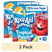 (2 pack) Kool-Aid Jammers Artificially Flavored Drink, 10 Pouches, for School Lunches and On-the-Go Hydration, Tropical Punch Artificially Flavored, Excellent Source of Vitamin C, 6 fl oz