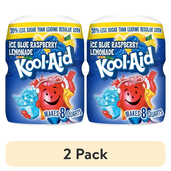 (2 pack) Kool-Aid Sugar-Sweetened Blue Raspberry Lemonade Artificially Flavored Powdered Soft Drink Mix, 20 oz Canister