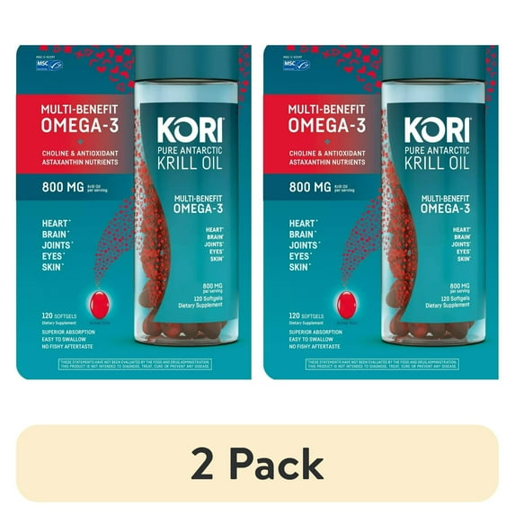 (2 pack) Kori Pure Antarctic Krill Oil Multi-Benefit Omega-3 800 mg. (120 Count)