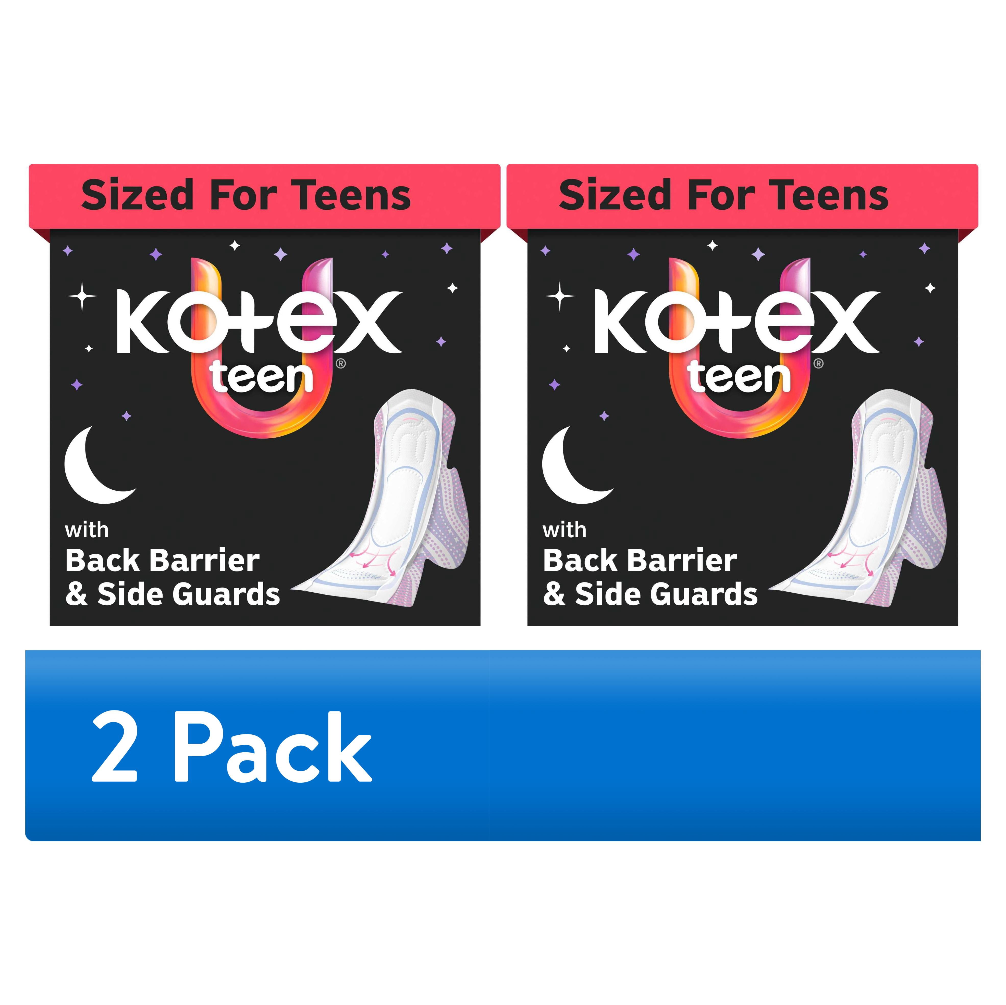 (2 pack) Kotex Ultra Thin Teen Overnight Period Pads with Wings, Heavy Absorbency, 22 Count