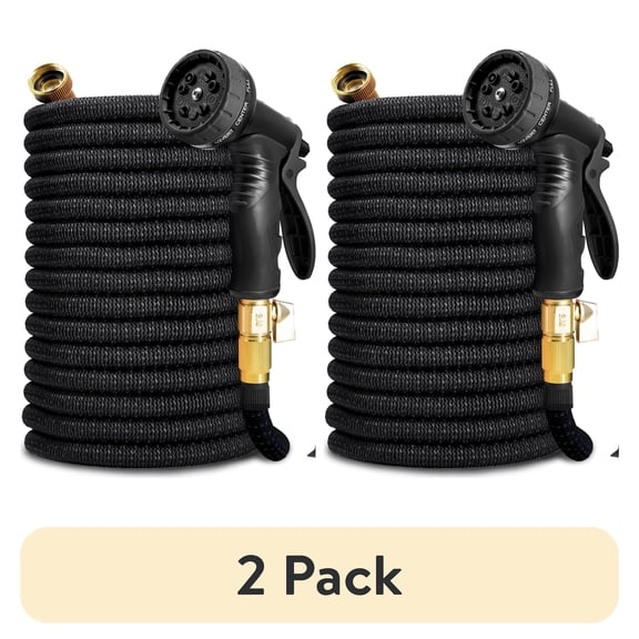 (2 pack) Kotto 75 ft Flexible Garden Hose, Water Hose for Outside with 10 Spray Nozzles, Brass Connector, Leak-Proof, Black