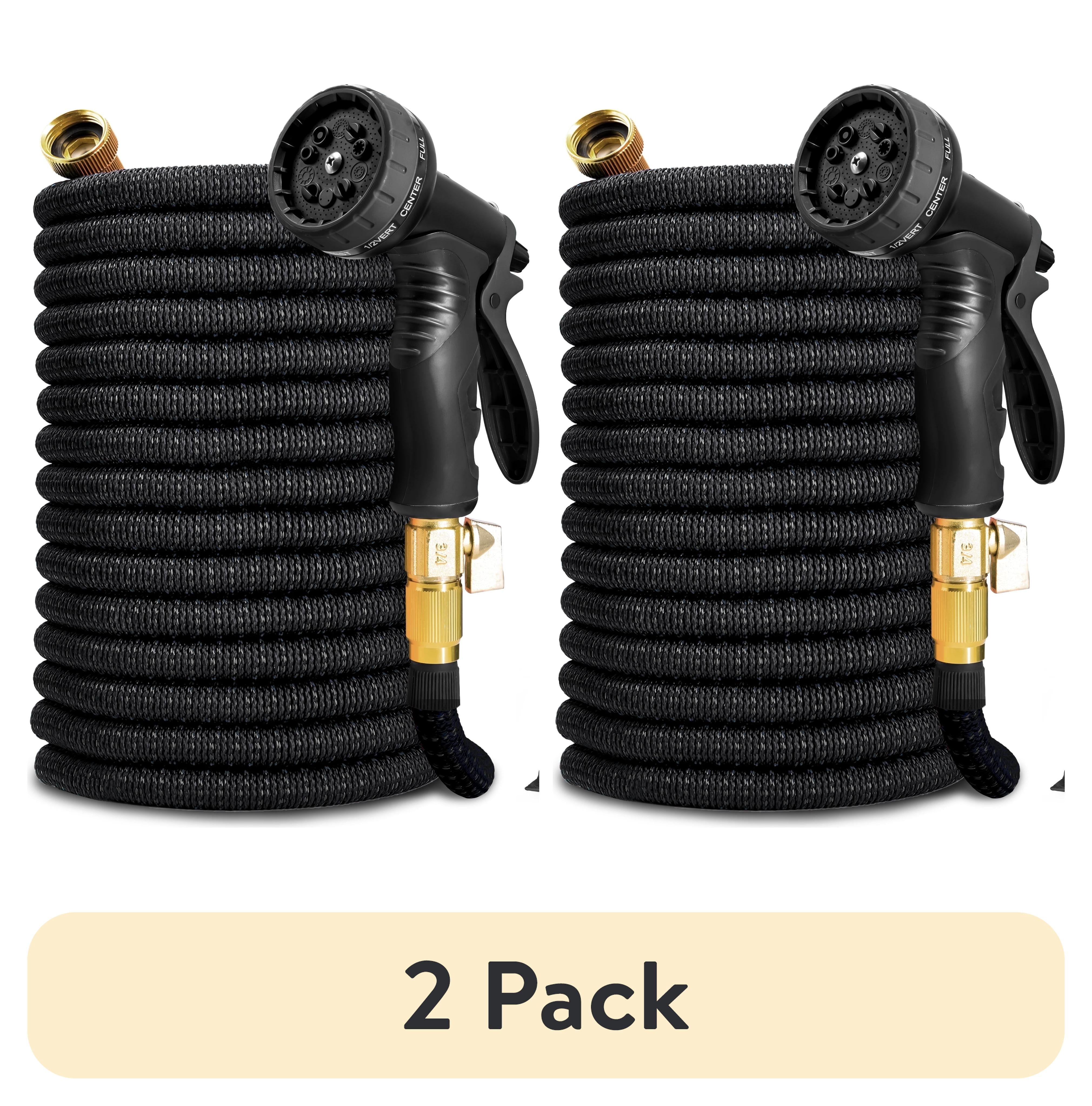 (2 pack) Kotto 75ft Flexible Garden Hose, Water Hose for Outside with 10 Spray Nozzles, Brass Connector, Leak-Proof, Black, Father's Day gifts