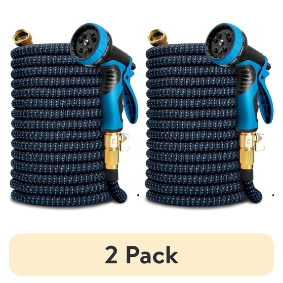 (2 pack) Kotto 75 ft Expandable Garden Hose, Water Hose for Outside with 10 Spray Nozzles, Brass Connector, Leak-Proof, Blue