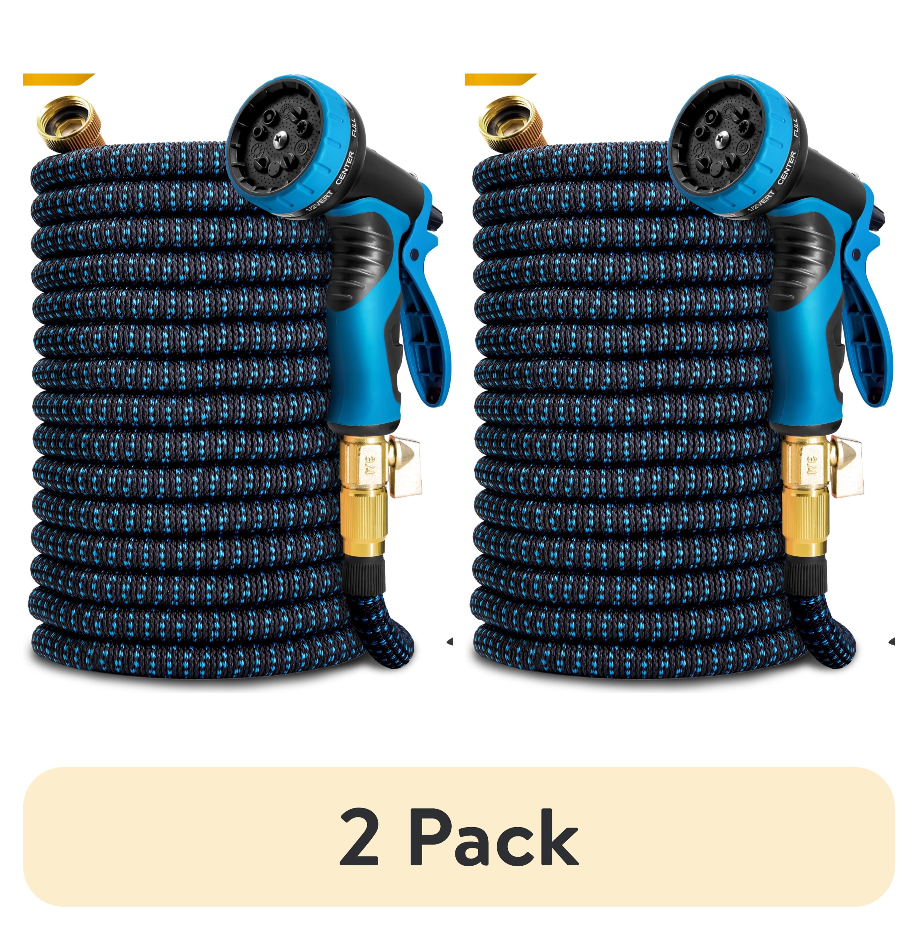 (2 pack) Kotto 100 ft Flexible Garden Hose, Water Hose for Outside with 10 Spray Nozzles, Brass Connector, Leak-Proof, Blue, Gifts for Dad