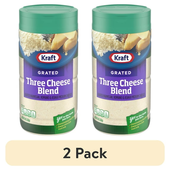 (2 pack) Kraft Grated Three Cheese Blend with Parmesan, Romano & Asiago Cheeses, 8 oz Jar