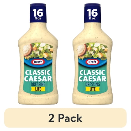 (2 pack) Kraft Lite Classic Caesar Dressing, 16 fl oz Bottle