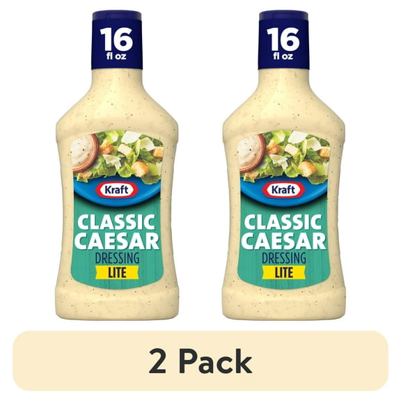 (2 pack) Kraft Lite Classic Caesar Dressing, 16 fl oz Bottle