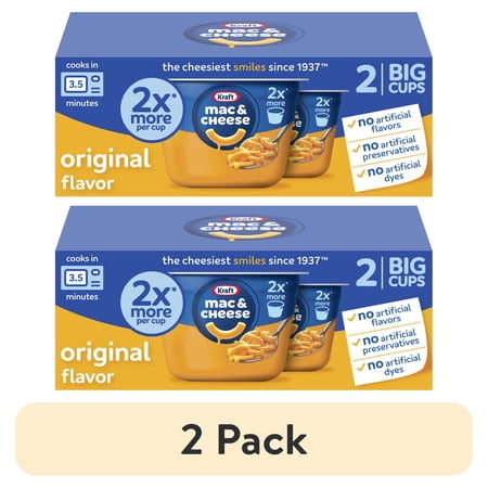 (2 pack) Kraft Mac and Cheese, 2 Big Cups, for Easy Dinner or Dinner Sides, Original Flavor, No Artificial Flavors, Preservatives or Dyes, 4.1 oz