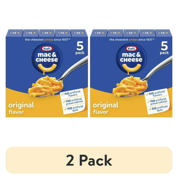 (2 pack) Kraft Mac and Cheese, 5 Boxes, for Easy Dinner or Dinner Sides, Original Flavor, No Artificial Flavors, Preservatives or Dyes, 7.25 oz
