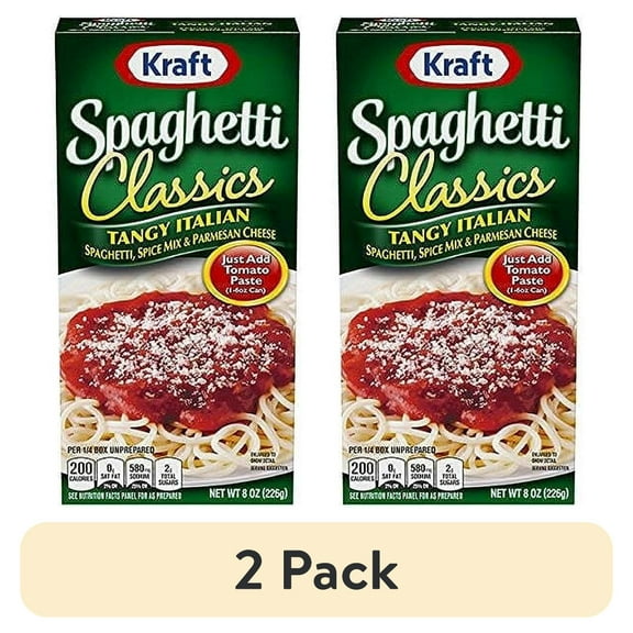(2 pack) Kraft Spaghetti Classics Tangy Italian Spaghetti, Spices, & Parmesean Cheese Meal Mix, 8 oz Box