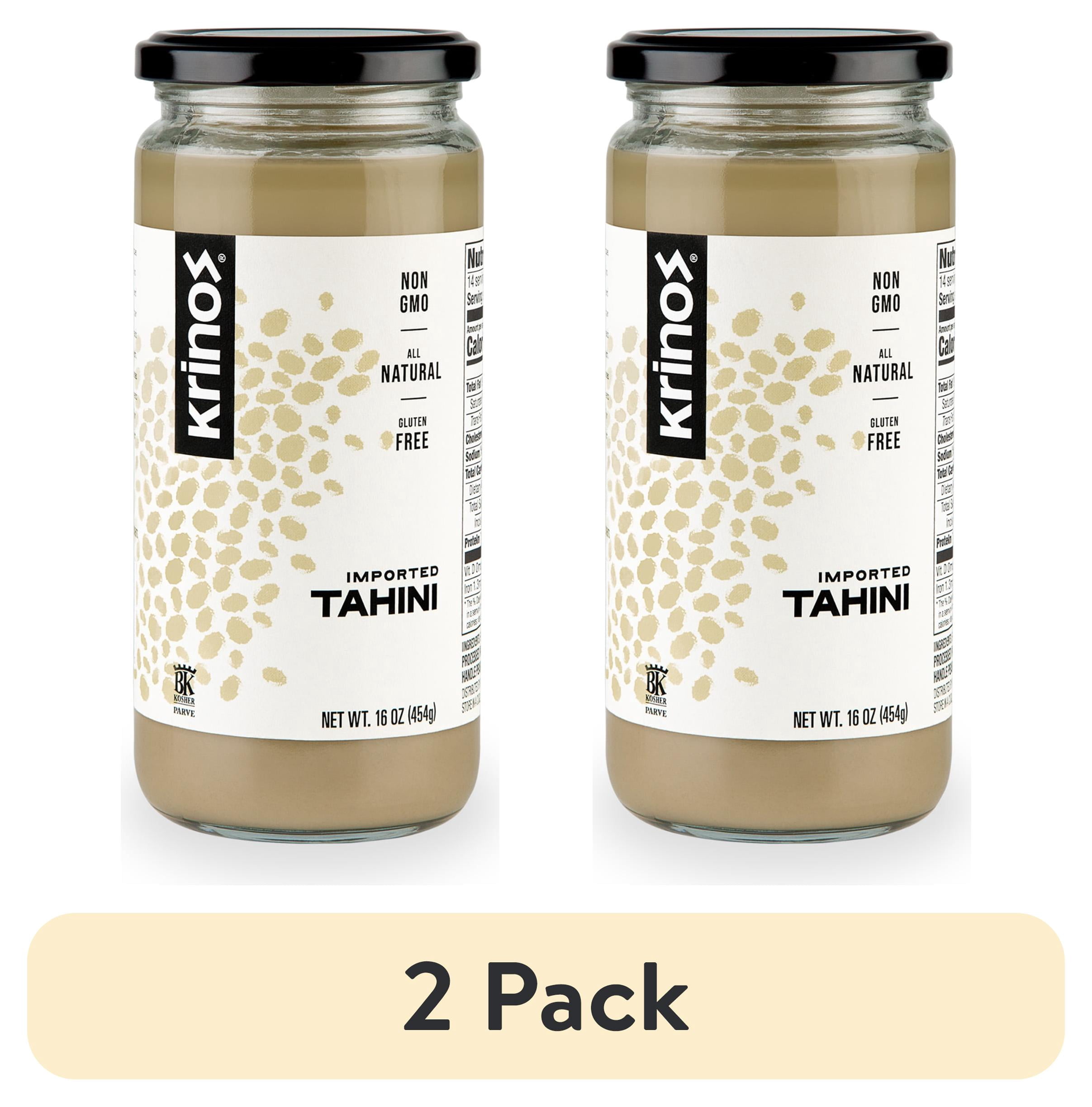 (2 pack) Krinos Tahini Spread with Velvety Texture 16oz Jar - Premium Sesame Paste