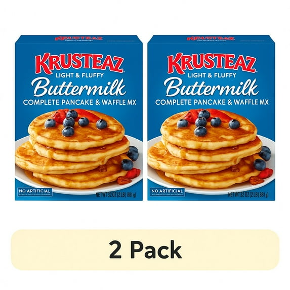 (2 pack) Krusteaz Light and Fluffy Buttermilk Complete Pancake Mix, Waffle and Pancake Mix, Just Add Water, 32 oz Box