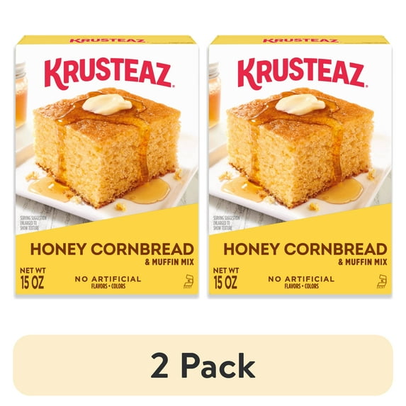 (2 pack) Krusteaz Honey Cornbread and Muffin Mix, Honey Cornbread Mix, Honey Corn Muffin Side Dish, 15 oz Box