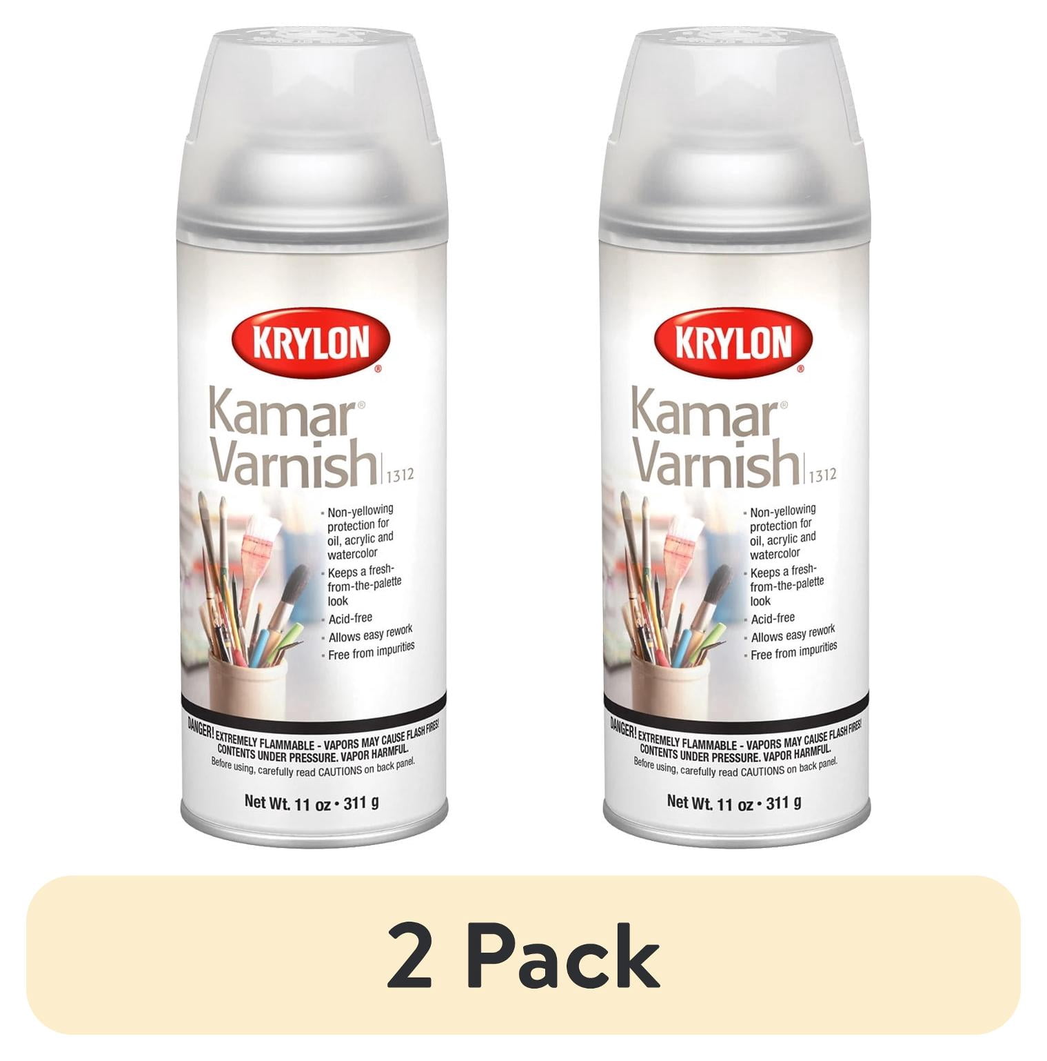 (2 pack) Krylon Kamar Varnish, Satin Finish, Clear, 11 oz, Multi-Surface Spray Paint