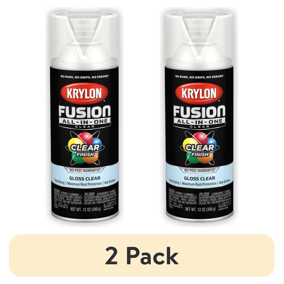 (2 pack) Krylon K02705007 Fusion All-In-One Clear, Gloss, Clear, 12 oz, Spray Paint, Multi-Surface, (1 Piece, 1 Pack)