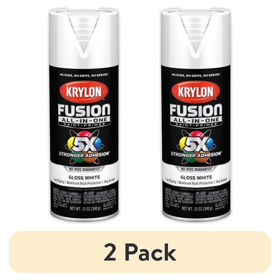 (2 pack) Krylon K02727007 Krylon Fusion All-In-One White Gloss 12 oz Spray Paint, Multi-Surface, (1 Piece, 1 Pack)