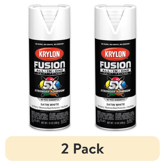 (2 pack) Krylon K02753007 Krylon Fusion All-In-One White Satin 12 oz Spray Paint, Multi-Surface, (1 Piece, 1 Pack)