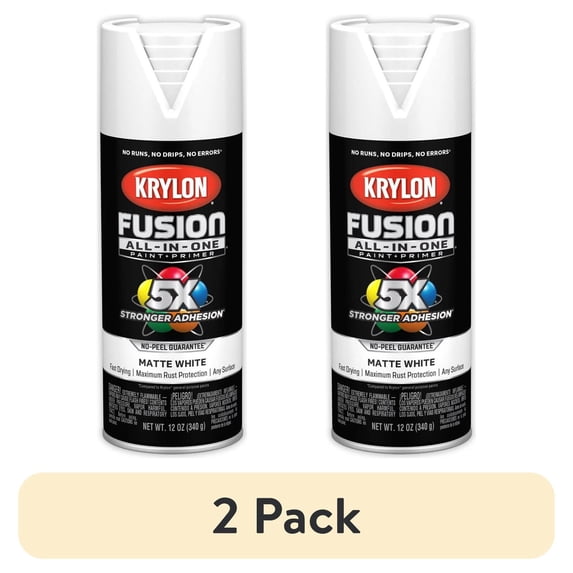 (2 pack) Krylon K02764007 Fusion All-In-One, Matte, White, 12 oz, Spray Paint, Multi-Surface, (1 Piece, 1 Pack)