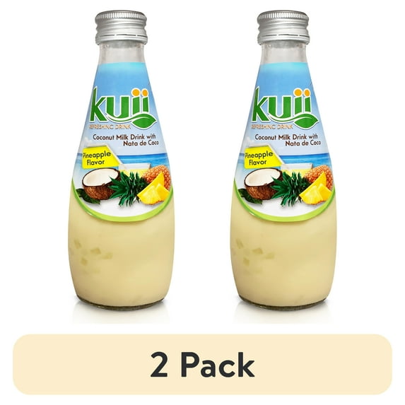 (2 pack) Kuii Drinks Coconut Milk with Nata de Coco, Pineapple, 290 mL Single Glass Bottle