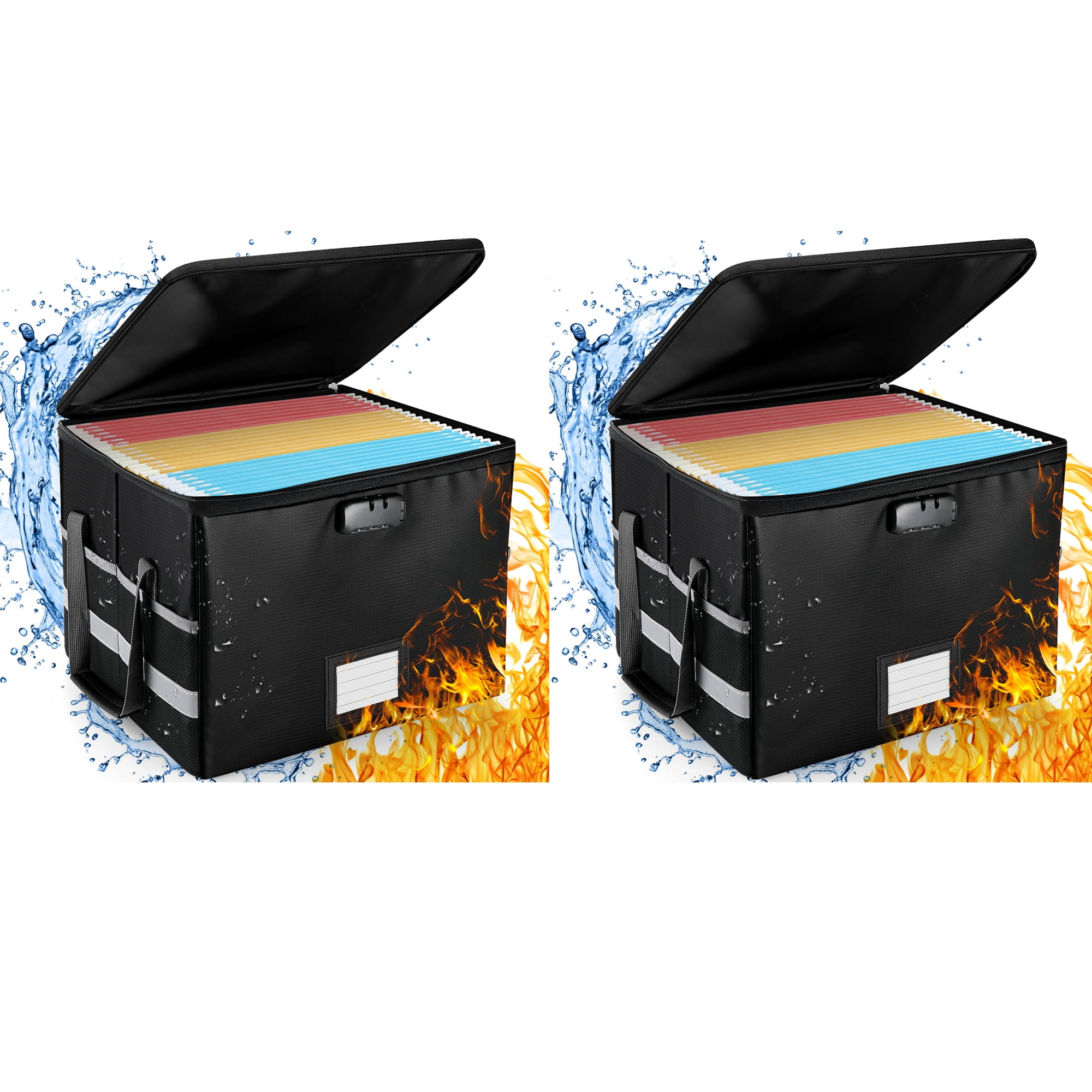 (2 pack) Kusmil File Box with Lock, Fireproof File Document Organizer for Home Office Hanging Letter/Legal Folder (Black)