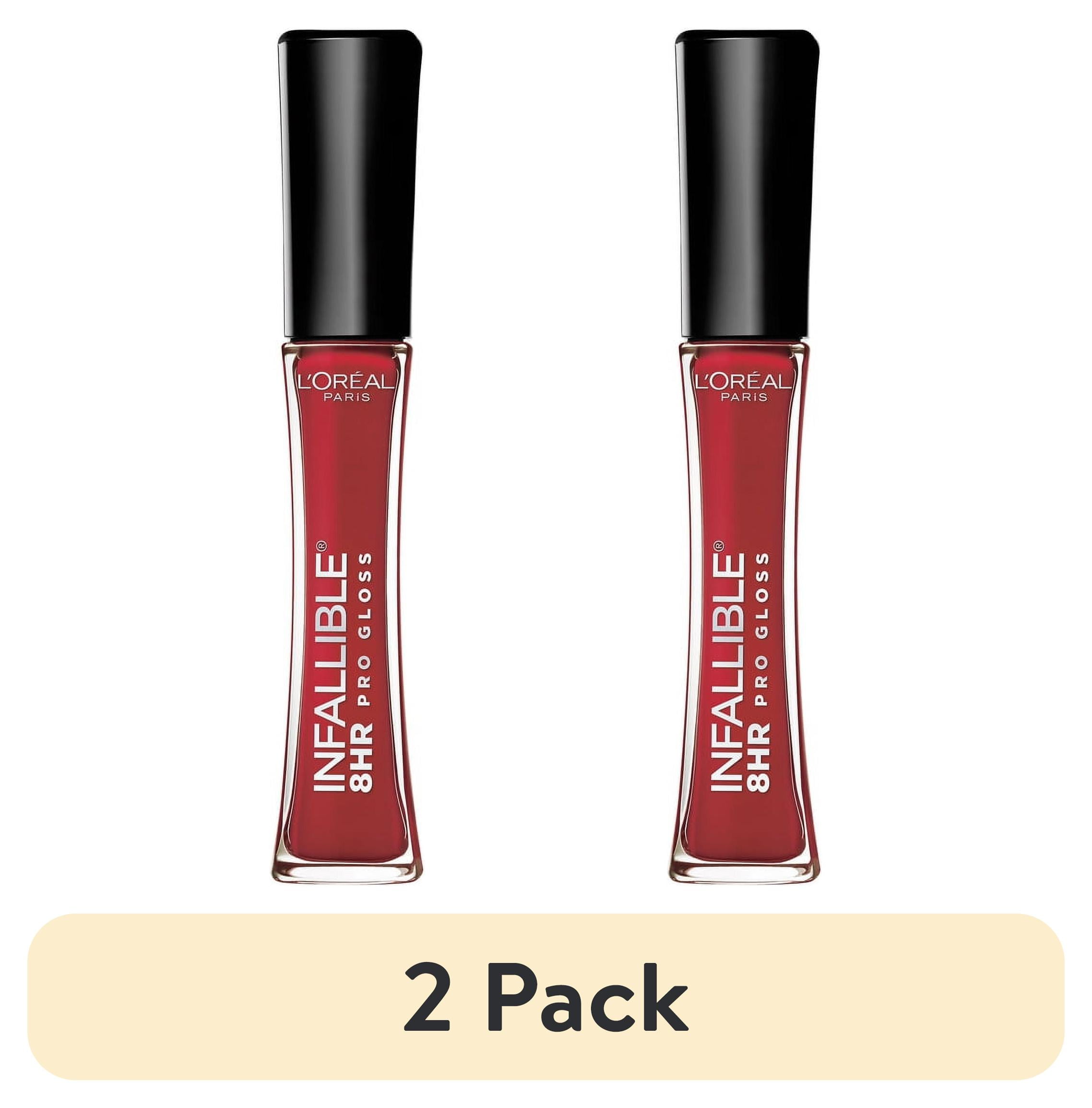 (2 pack) L'Oreal Paris Infallible 8 Hour Liquid Pro Lip Gloss, Hydrating, Rebel Red, 0.21 fl oz