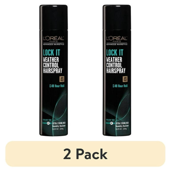 (2 pack) L'Oreal Paris LOCK IT Weather Frizz Control Hairspray, for Normal Hair, 8.25 oz