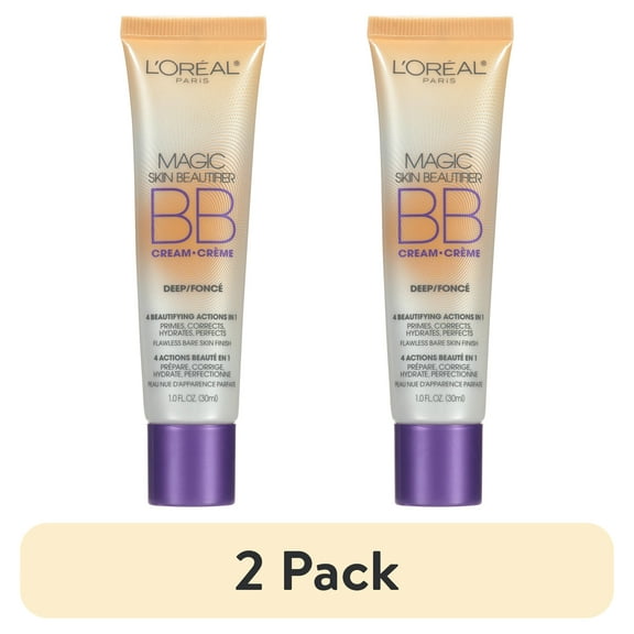 (2 pack) L'Oreal Paris Magic Skin Beautifier BB Cream for Face with Vitamin C & E, Color Adjusting, 1 fl oz