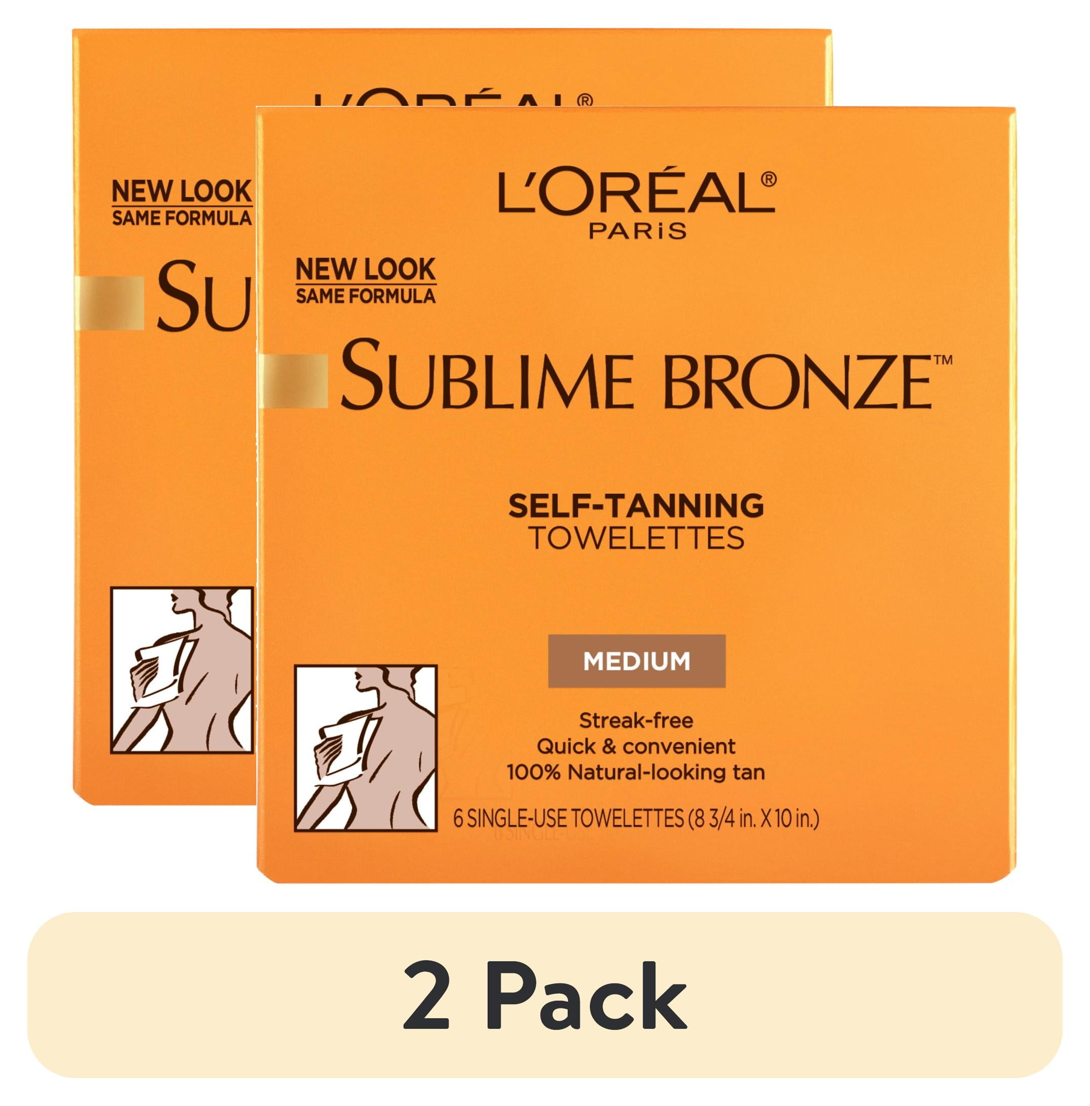 (2 pack) L'Oreal Paris Sublime Bronze Self-Tan Towelettes, Gradual Self Tanner, 6 Count Kit