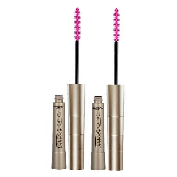 (2 pack) L'Oreal Paris Telescopic Original Washable Mascara, Blackest Black, 0.27 fl oz