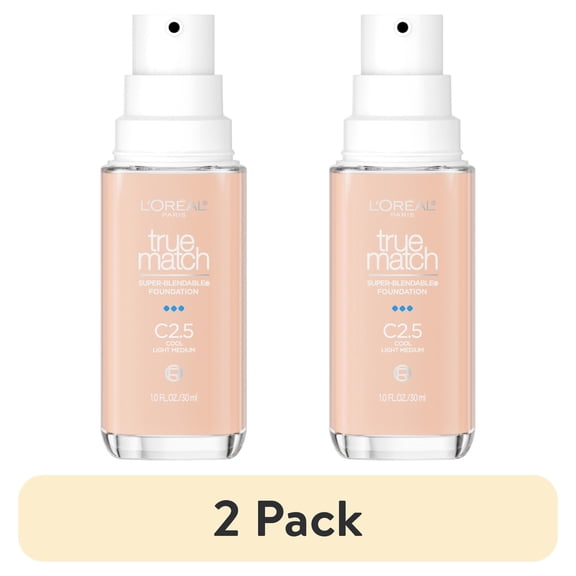 (2 pack) L'Oreal Paris True Match Cream Foundation Makeup, C2.5 Cool Light Medium, 1 fl oz