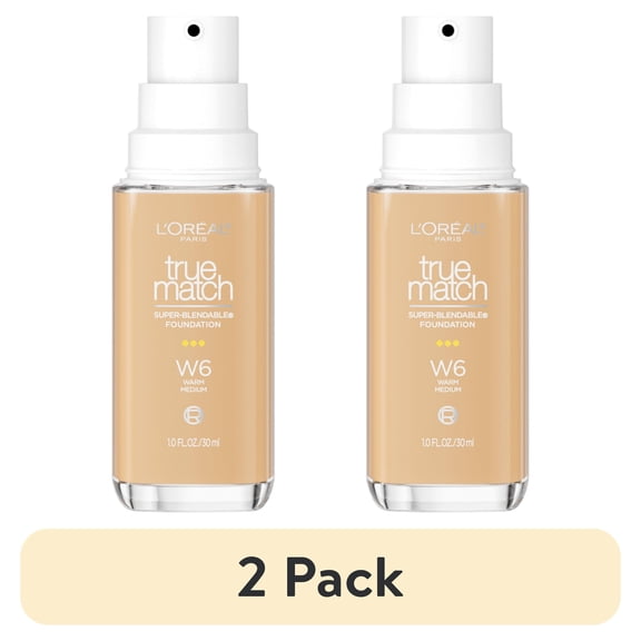 (2 pack) L'Oreal Paris True Match Cream Foundation Makeup, W6 Warm Medium, 1 fl oz