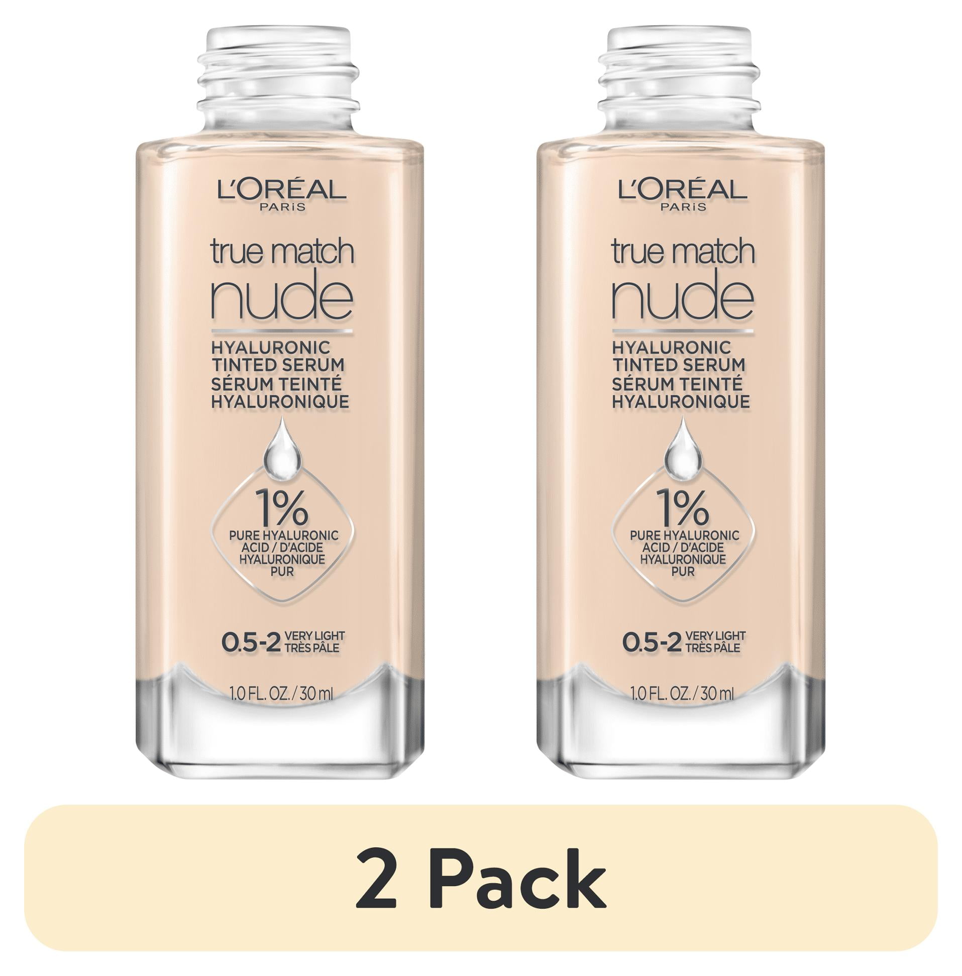 (2 pack) L'Oreal Paris True Match Hyaluronic Tinted Serum Foundation Makeup, 0.5-2 Very Light, 1 fl oz