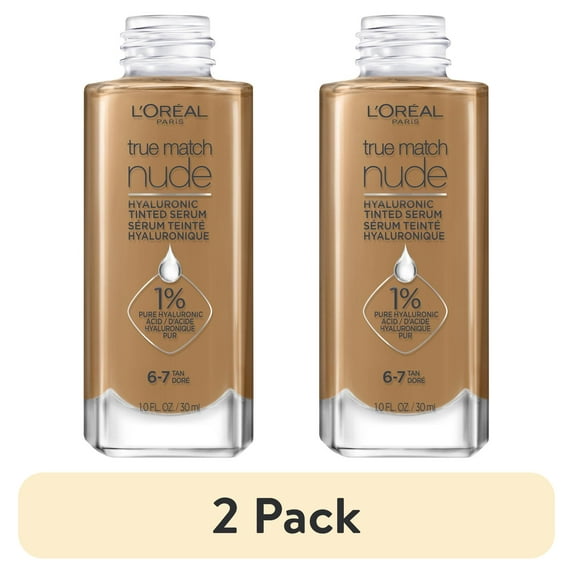(2 pack) L'Oreal Paris True Match Hyaluronic Tinted Serum Foundation Makeup, 6-7 Tan, 1 fl oz