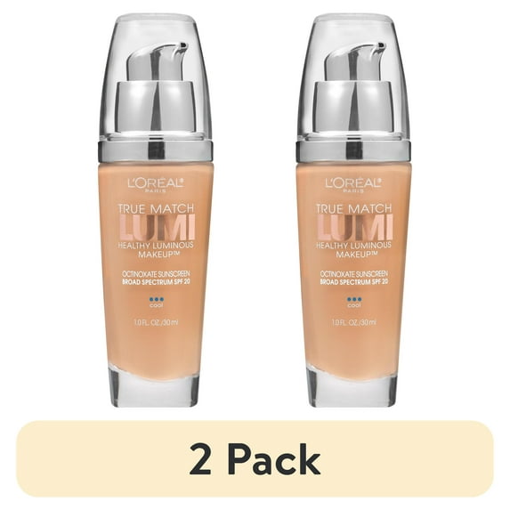 (2 pack) L'Oreal Paris True Match Lumi SPF 20 Liquid Foundation Makeup, C4 Shell Beige, 1 fl oz