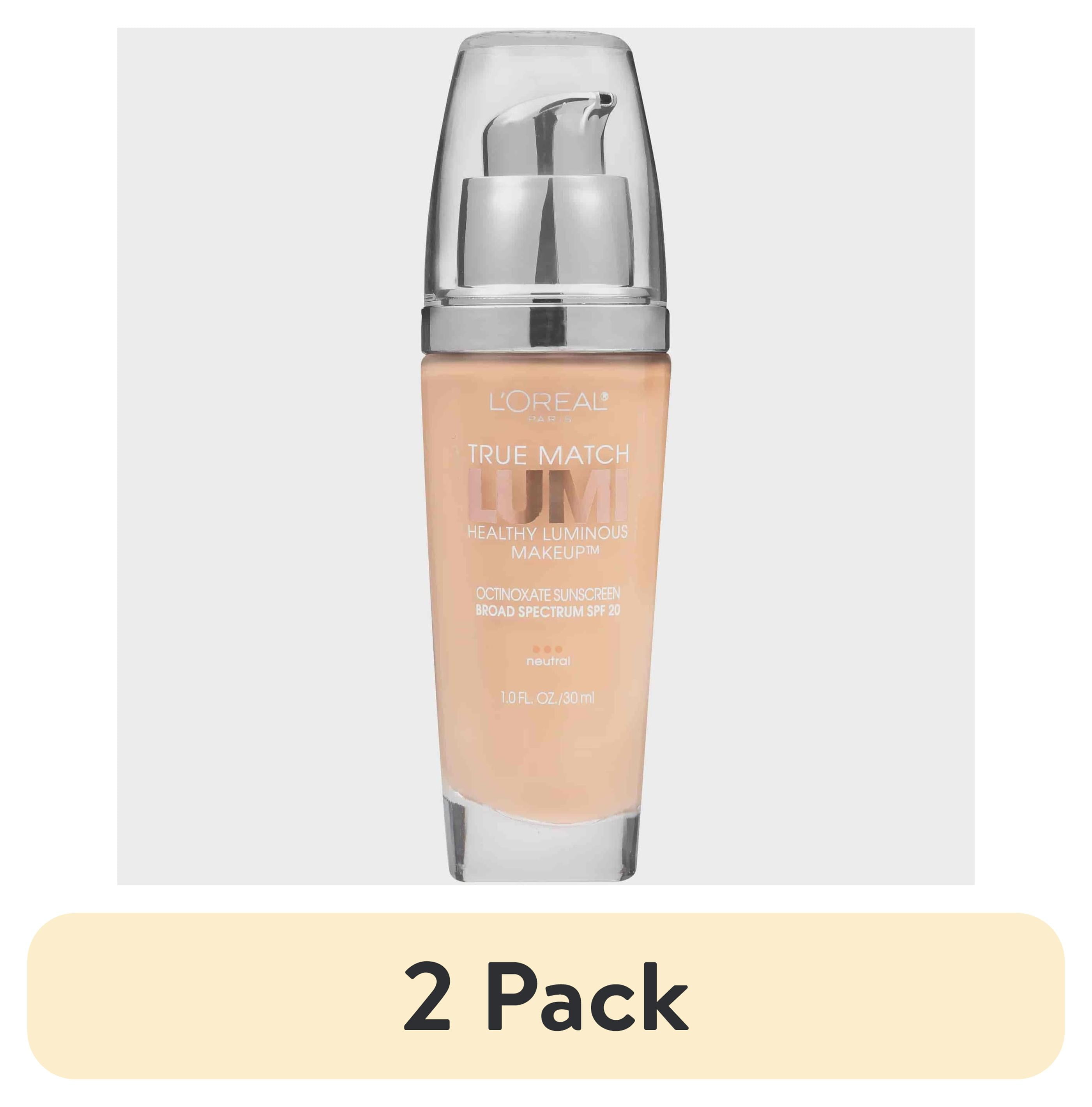(2 pack) L'Oreal Paris True Match Lumi SPF 20 Liquid Foundation Makeup, N3 Natural Buff, 1 fl oz