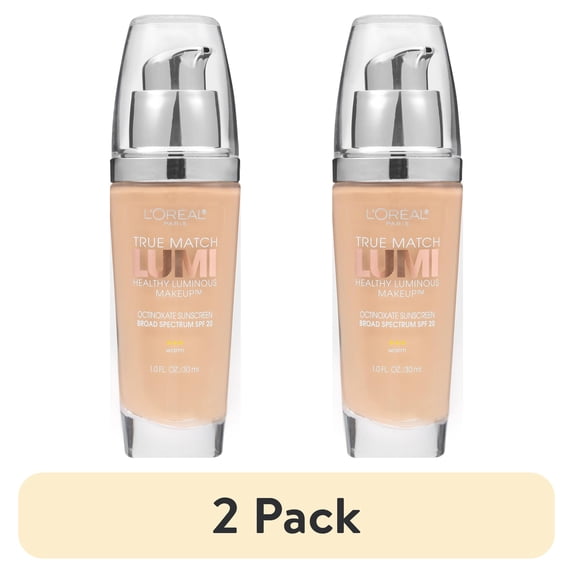 (2 pack) L'Oreal Paris True Match Lumi SPF 20 Liquid Foundation Makeup, W5 Sand Beige, 1 fl oz