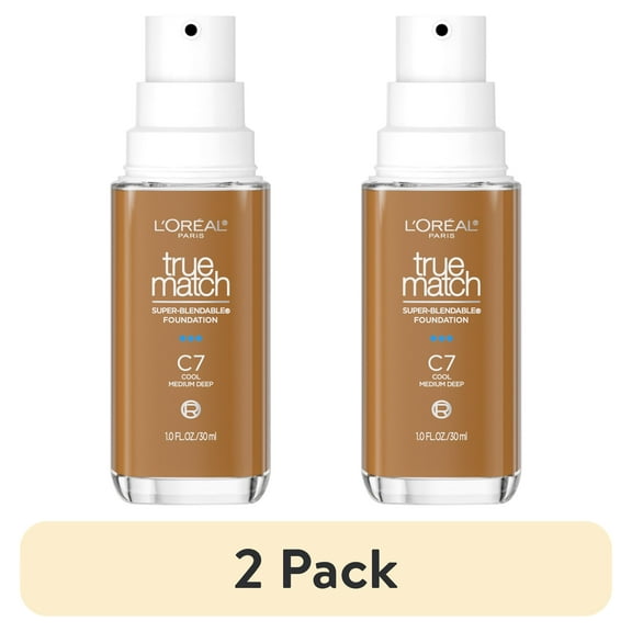 (2 pack) L'Oreal Paris True Match Cream Foundation Makeup, C7 Cool Medium Deep, 1 fl oz