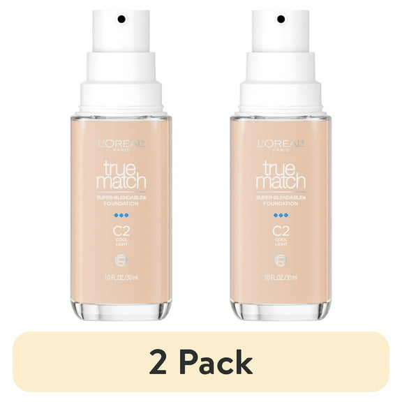 (2 pack) L'Oreal Paris True Match Super-Blendable Foundation Medium Coverage, Light, 1 fl oz