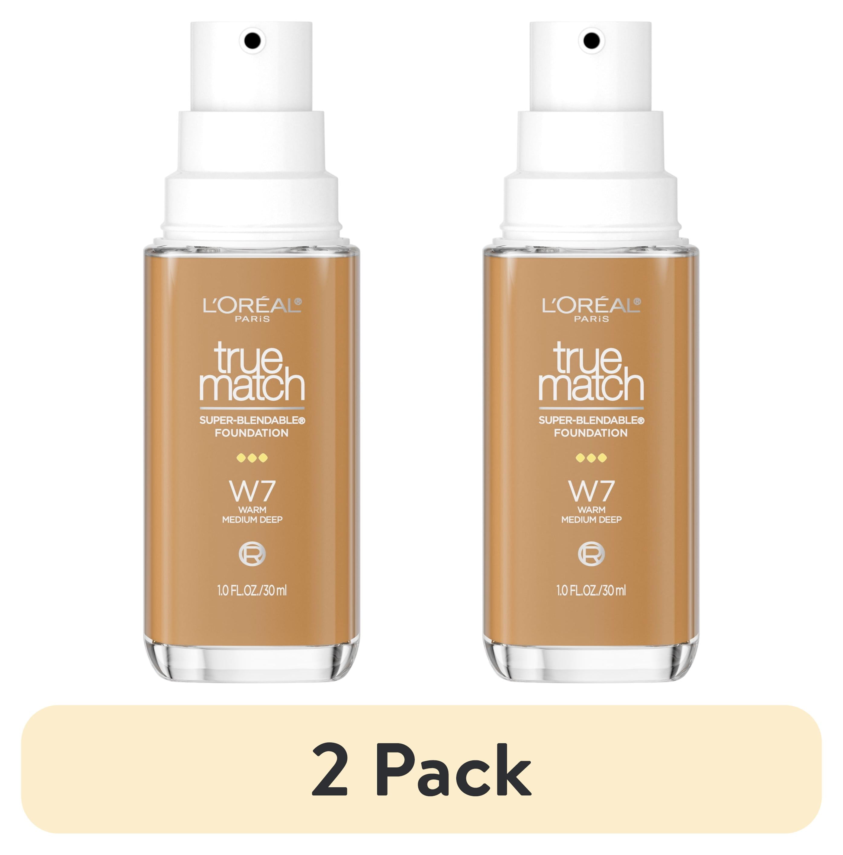 (2 pack) L'Oreal Paris True Match Cream Foundation Makeup, W7 Warm Medium Deep, 1 fl oz
