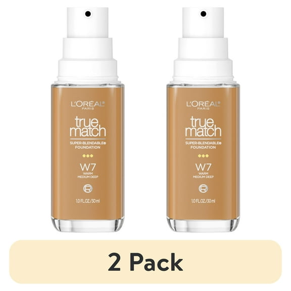 (2 pack) L'Oreal Paris True Match Cream Foundation Makeup, W7 Warm Medium Deep, 1 fl oz