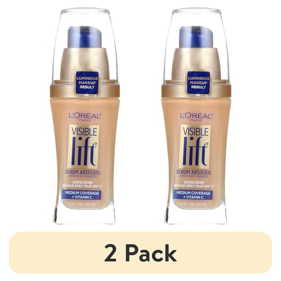 (2 pack) L'Oreal Paris Visible Lift Serum Absolute Foundation Makeup, 144 Light Ivory, 1 fl oz