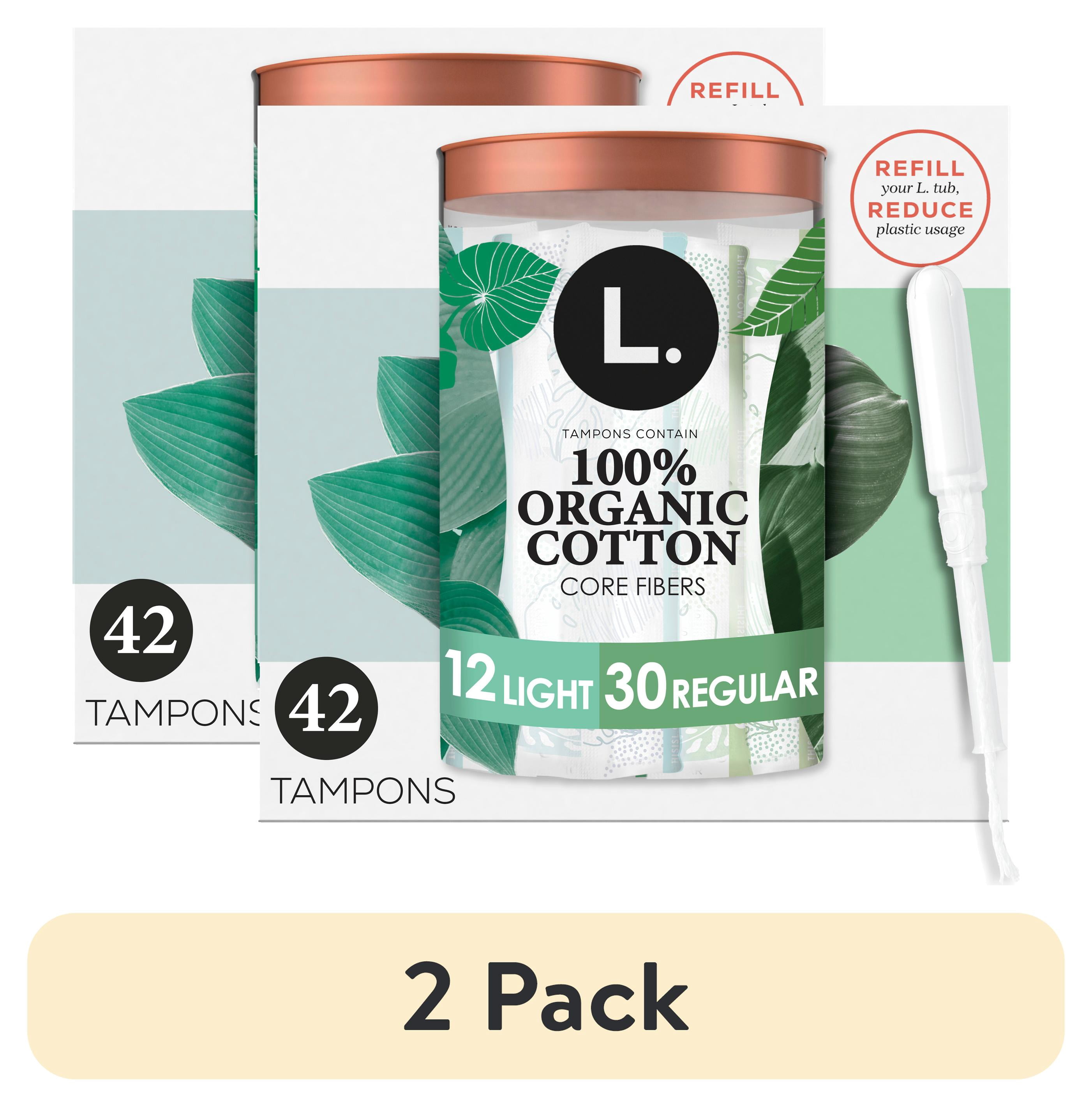 (2 pack) L. Organic Cotton Tampons Light/Regular Absorbency, 42 Count