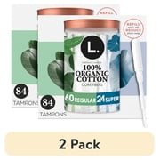 (2 pack) L. Organic Cotton Tampons Regular/Super Absorbency, 84 count