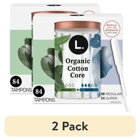 (2 pack) L. Organic Cotton Tampons Regular/Super Absorbency, 84 count