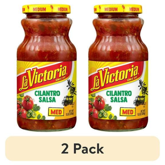 (2 pack) LA VICTORIA Medium Salsa Cilantro Mild, Shelf-Stable, 15.5 oz Glass Jar